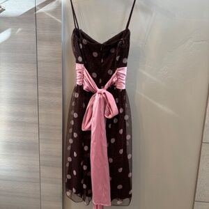 Sparkly Polkadot Party Dress in Brown & Pink